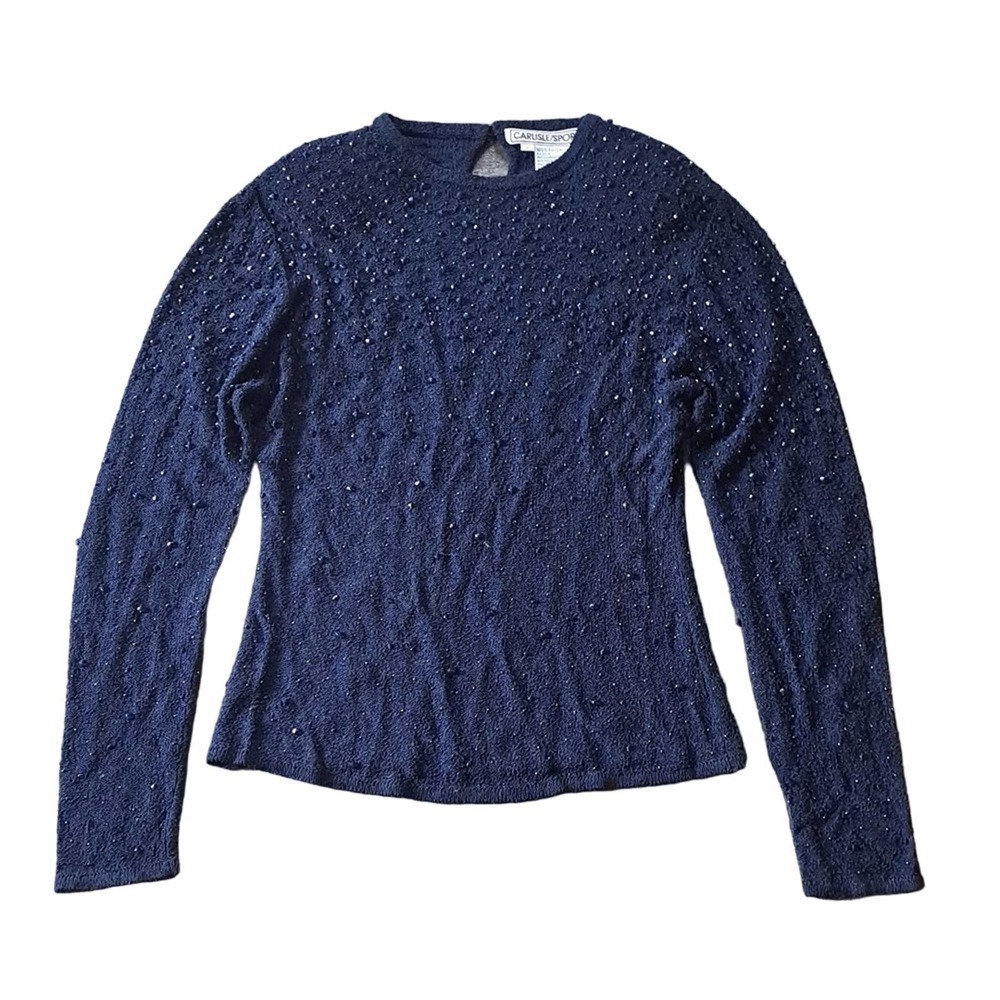 Carlisle/Sport navy blue Beaded Sweater Sz L